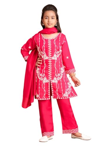 Image of Aarika Girls Ethnic Wear Purple Colour Thread Embroidery Kurti Pant Set With Dupatta