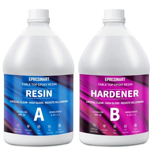 Epoxy Resin 1 Gallon, 0.5 Gallon Resin and 0.5 Gallon Hardener Non Toxic, Clear Casting Resin Set, 1:1 Ratio Epoxy Resin for Wood, Jewellery Art, Decorative Tabletop, Coating