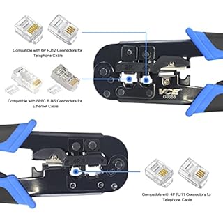 VCELINK Pinza Crimpatrice RJ45 Professionale, Crimpatrice Ethernet anche per RJ12 RJ11 Integra Spelatura, Pinza a crimpare