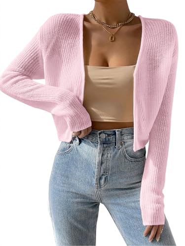 Image of Cropped Cardigan Sweaters Open Front Long Sleeve Cardigans Lightweight Fall Bolero Shrugs
