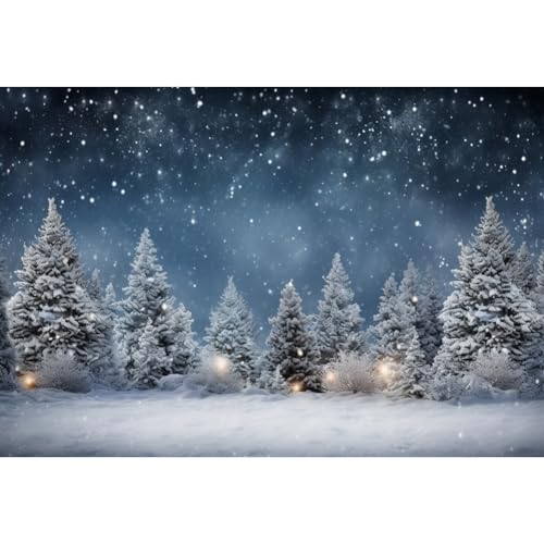Toile de fond d'hiver 1,5x0,9m forêt enneigée et flocons pour décor de studio photo de Noël