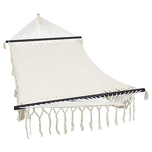 Sunnydaze Deluxe Hand-Woven Cotton Hammock with Spreader Bars - Heavy-Duty 770-Pound Weight Capacity - American Style - Natural