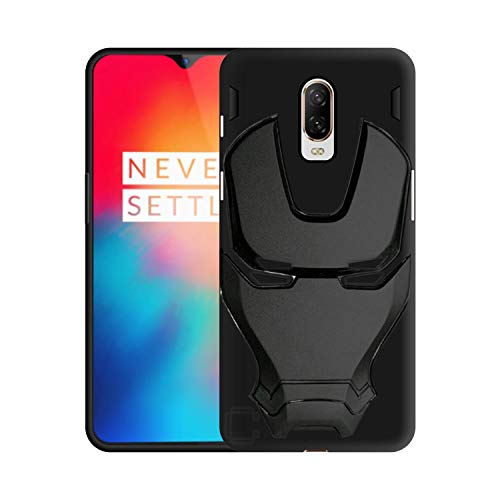 Image of COVERLY Official 3D Smooth Feel Avengers Logo Mask Soft Rugged Grip TPU Silicone Iron Man Engraved Cartoon Movie Engraved Silicone Rubber Matte Strong Back Cover for Oneplus 6T -Black