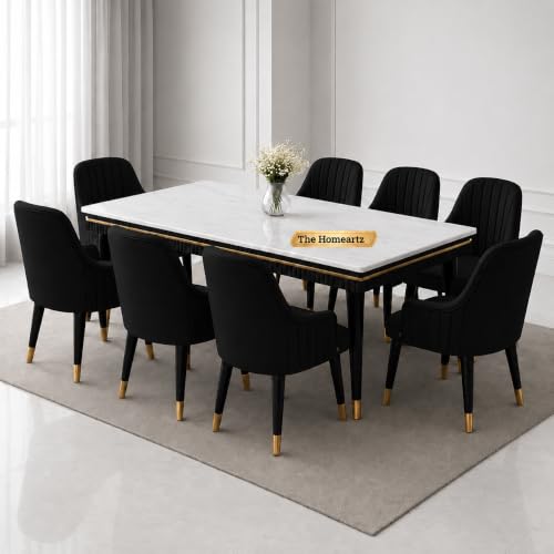 Image of Elara Modern Dining Table Set 8-Seater Wooden Dining Table Set | 1 Year Warranty | Nano Composite Marble Marble Top Table with 8 Chairs (Black)