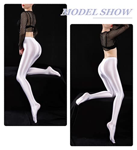 Image of FEOYA Women's Wet Look Footed Leggings Metallic Dance Tights Shiny Leggings Shimmer Pants Glitter Tights