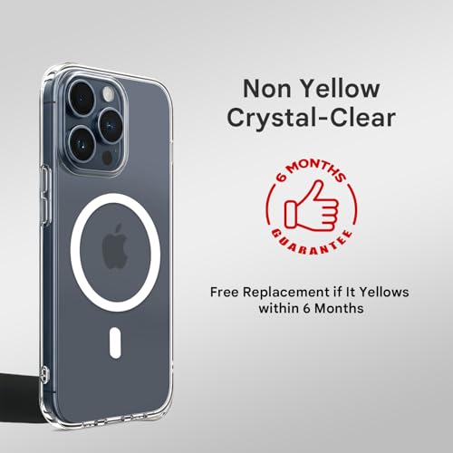 Image of Prolet Anti- Yellow Crystal Clear Hard Case Cover Compatible with iPhone 15 Pro Max with Magnetic Mag-Safe Wireless Charging Support, Shockproof Hard Back Cover (Transparent)