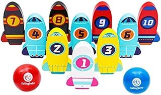Wooden Bowling Toy Kids Bowling Toy Set with 10 Bowling Pins 2 Balls Wooden Skittle Set with Numbers, Toddlers Indoor Outdoor Activity Play Game for 2 3 4 5 Years Old Kids Boys & Girls