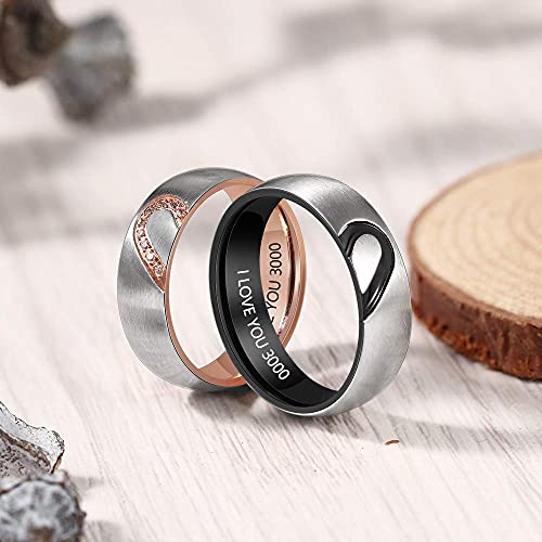 Personalized Couples Promise Ring Set for Him and Her Free Engraving Stainless Steel Engagement Wedding Rings Band Set for Men and Women Valentines Day Jewelry (Black+Rose Gold(2pcs))2