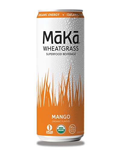 Maka Wheatgrass Yerba Mate Tea Organic Sparking Beverage, Mango, 12 Fl Oz (Pack Of 12), 90Mg Caffeine Energy #TOP30
