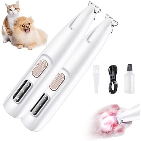 2025 New Dog Paw Trimmer for Grooming, Pet Paw Trimmer with LED Light, Low Noise Rechargeable Dog Clippers, Waterproof Paw Hair Trimmer for Dogs Cats Pet Paws Ears Rump Face (2 Pcs) Cover
