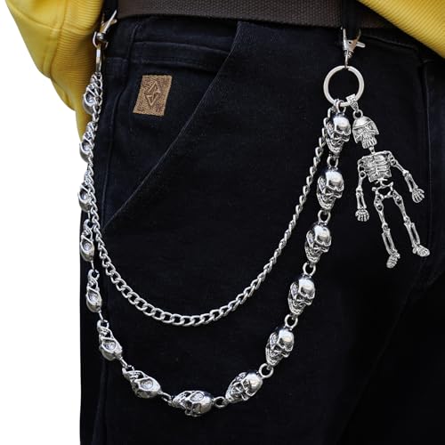 Miglaja Wallet Chain - Wallet Chains for Men, Skull Chains Punk Trousers Pants Chains for Biker Heavy Skull Chain Belt Goth Accessories