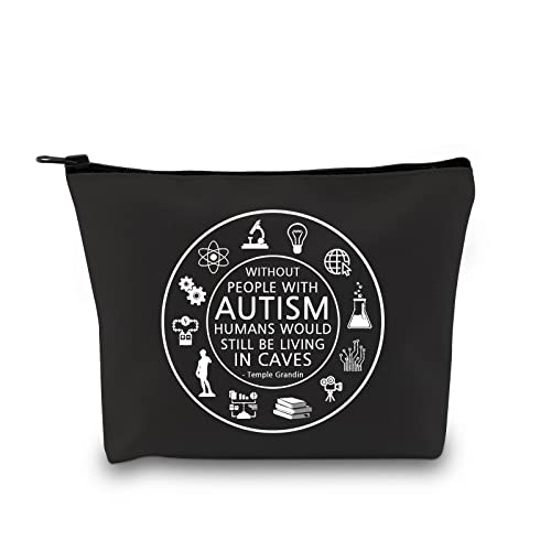 GJTIM Temple Grandin Quote Autistic Makeup Bag Autism Acceptance gift ADHD Gift Neurodiversity Gift Aspergers Gift for Autism Supporter (Living In Caves)