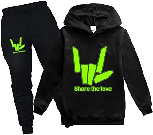 REIXS Boys Girls Share the Love Pullover Hooded Sweatshirt and Sweatpants Sets-Teen Casual 2 Pieces Tracksuit Sets