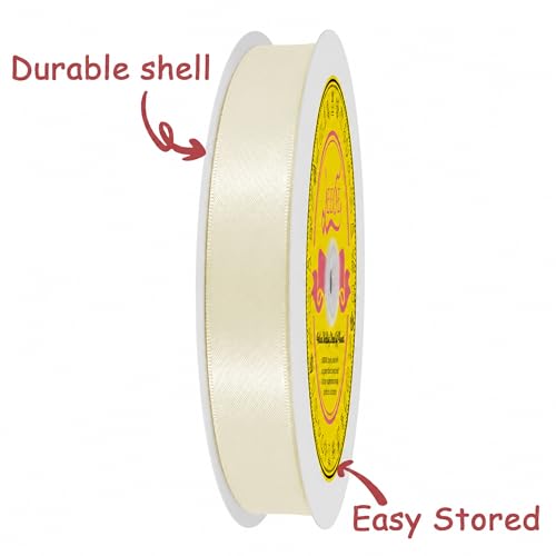 Image of Double Face Cream Satin Ribbon 7 /8 Inch X 100 Yards Polyester Ribbon for Gift Wrapping Very Suitable for Weddings Party Hair Bow Invitation Decorations and More