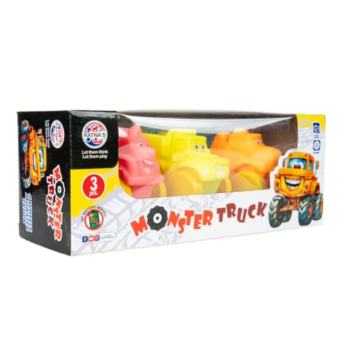 Image of RATNA'S Monster Truck Toys, Cartoon Design 4WD Cars 3 PC | Push Go Truck, For Toddlers Kids, Gift