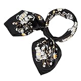 YOUR SMILE Silk Like Scarf Women’s Fashion Pattern Large Square Satin Headscarf Headdress 24''x24'',Black White Floral