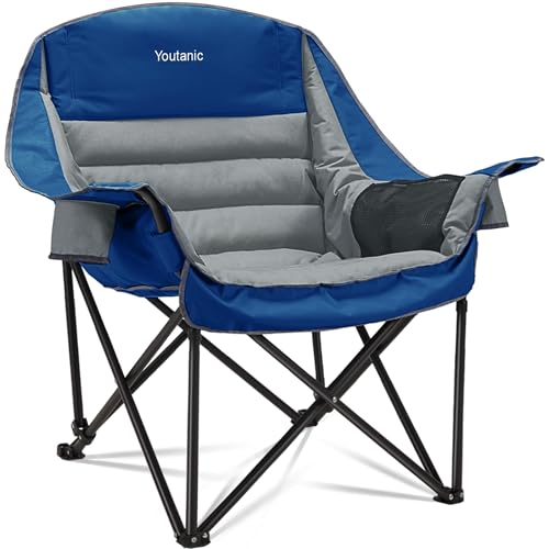 Oversized Camping Chair, Portable Folding Camping Chairs with Side Pocket, Cup Holder and Carry Bag, Heavy Duty Outdoor Camping Chairs for Adults, Fis