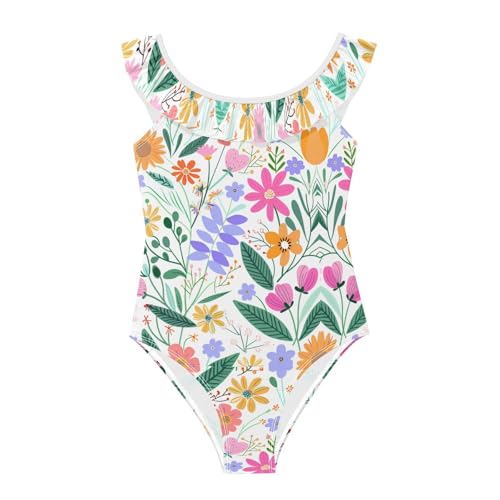 Bañador para niñas de flores coloridas con acabados de alta resistencia