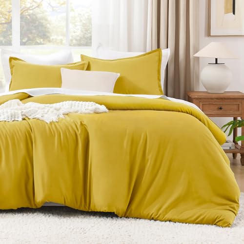Litanika Mustard Yellow Comforter Set King Size, 3 Pieces Lightweight