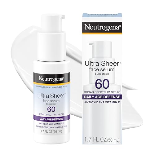 Neutrogena, Ultra Sheer Face Sunscreen with Vitamin E and SPF 60, Sunscreen for Face with Broad Spectrum Uva/Uvb Protection, Fragrance-Free, Oxybenzone-Free, Water-Resistant (80 minutes), 50.3 mL