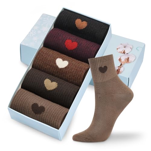 Image of Corlap Women's Cotton Crew Socks - Ankle High Fun Cute Heart Casual Dress Athletic Socks - 5Pairs Gifts for Mother /Her