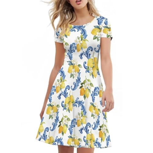 Image of AFPANQZ Womens Casual Summer Lightweight Vintage Dress Short Sleeve Midi Dress Knee-Long Luxury Formal Dress