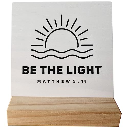 Christian Bible Verse Matthew 5:14 Be the Light Sun Desk Small Wood Sign Signs with Wooden Stand,Inspirational Religious Sign Decor for Home Church,Christian Gifts for Women Men Teen Girls Boys