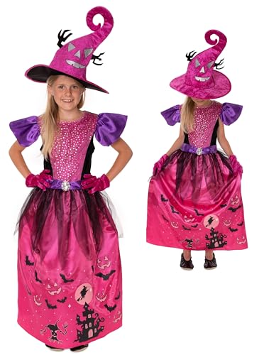 Magicoo Hexenkostüm Für Mädchen – Orange-Gold Mit Hut & Handschuhen (Größen XS Bis L)