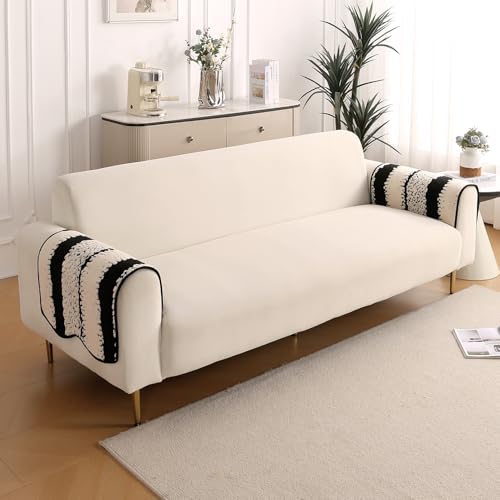 Image of HOKIPO Luxury Wavy Plush Anti-Slip Sofa Armrest Covers | 1 Pair - Black (AR-5979-BLK*2)