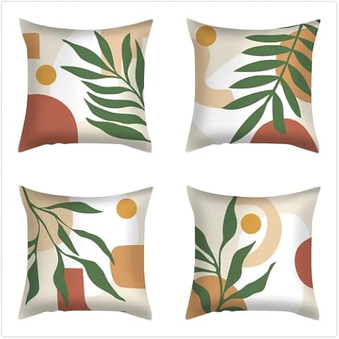 4 Pack Colorful abstract Plants Cushion Covers 55x55cm with Invisible Zipper, linen Double Sided Pillowcase, for Sofa Bedroom(Set of 4 Colorful abstract Plants Waterproof Outdoor Cushions) 22x22in Cover