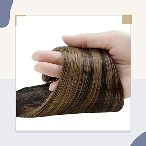 Laavoo Hair Extensions Ponytail Real Human Hair Dark Brown 18 Inch Balayage Dark Brown With Light Brown 80Grams Clip In Wrap Around Ponytail Silky Straight Pony Tail Hair Piece For Women #TOP7