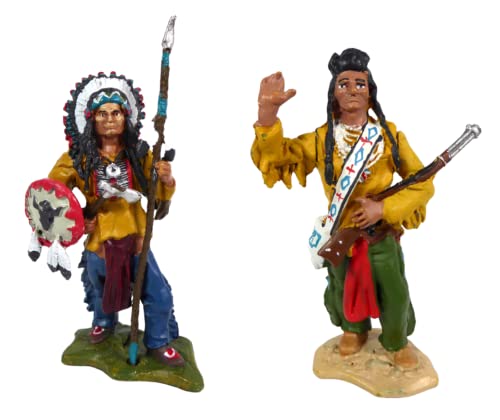 OPO 10 - Lote de 2 Figuras de Indios Americanos: Toro Sentado y Chief Joseph, en Metal, 6cms (LI9)