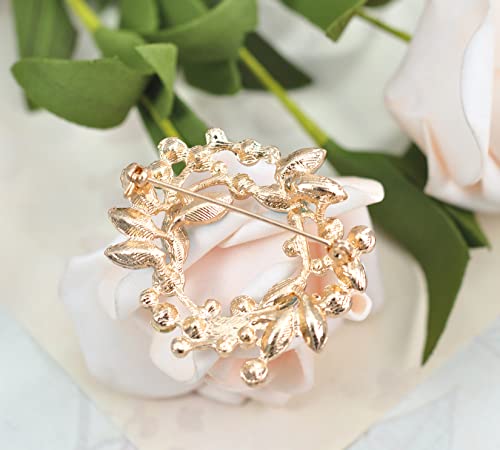 Image of Gyn&Joy Clear Crystal Rhinestone Floral Wreath Pin Brooch BZ005