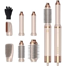6-in-1 High-Speed Hair Dryer Brush Set, 110,000 RPM Brushless Motor for Fast Drying, 1200W Negative Ion Air Styler with Auto-Wrap Curlers, 4 Heat Settings, 110V-120V US StandardPink Gold