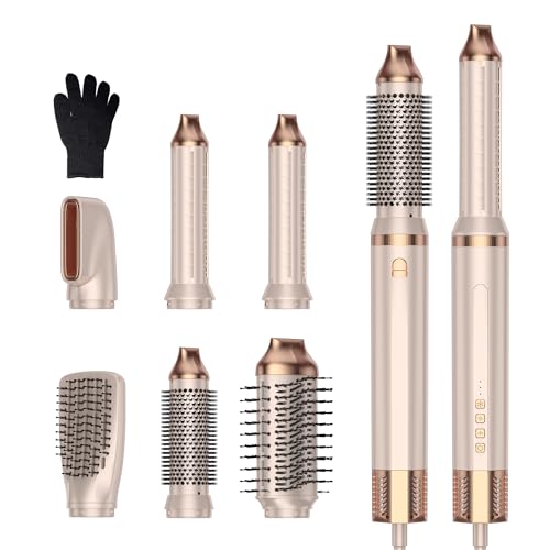 StyleFi 6-in-1 High-Speed Hair Dryer Brush Set, 110,000 RPM Brushless Motor for Fast Drying, 1200W Negative Ion Air Styler with Auto-Wrap Curlers, 4 Heat Settings, 110V-120V US Standard(Pink Gold)