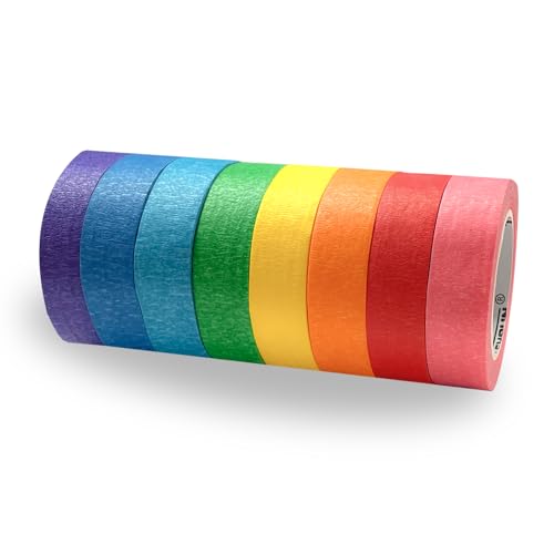 JONYEE Colored Masking Tape 8 Rolls 0.7 Inch x 13 Yard Kids DIY Craft Set, Colored Tape for