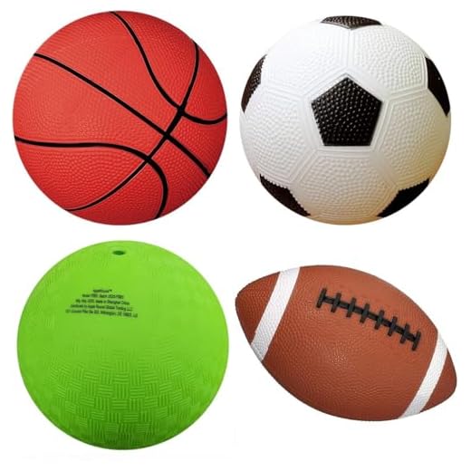 AppleRound Pack of 4 Sports Balls with 1 Pump for Toddlers and Kids: 1 Each of 5-Inch Soccer Ball, 5-Inch Basketball, 5-Inch Playground Ball, and 6.5-Inch Football (4 Balls and 1 Pump)