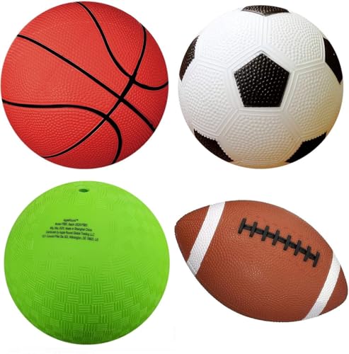 AppleRound 4-Pack Sports Balls for Toddlers & Kids with Pump – 5-Inch Soccer Ball, Basketball,...