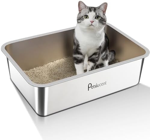 Katzentoilette aus Edelstahl: Extra große Metall-Liter-Box – leicht zu reinigende hohe Seite Katzentoilette aus Metall für große Katzen und Kätzchen-Kaninchen, antihaftbeschichtet