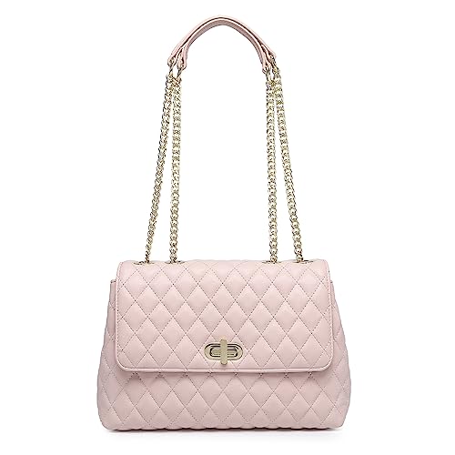 Er.Roulour ER147608U-70 Quilted Handbags For Women, Chain Shoulder Bag, Medium Flap Turnlock Vegan Leather Crossbody Bag cover