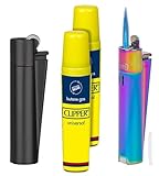 Clipper Premium Refillable Metal Lighter Set - 1 ICY Blue Jet Flame and 1 Black Matte Metal CP 11 with 2 Butane Refills (16ml Each) - Deluxe Gift Bundle