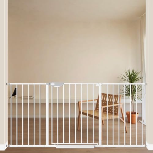 ALLAIBB Triple Lock 49.21-66.54" Extra Wide Baby Gate Metal 30" Tall White