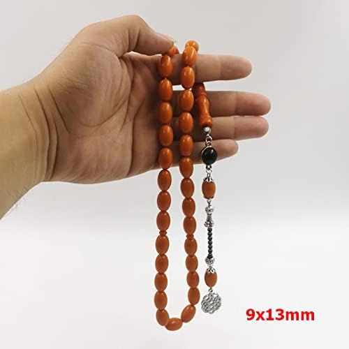 Miniatura 5 de Tasbih - Rosario musulmán de resina naranja con accesorios de piedra de ónix, pulsera de pavo, cuentas de oración islámica (0.354 x 0.512 in x 33