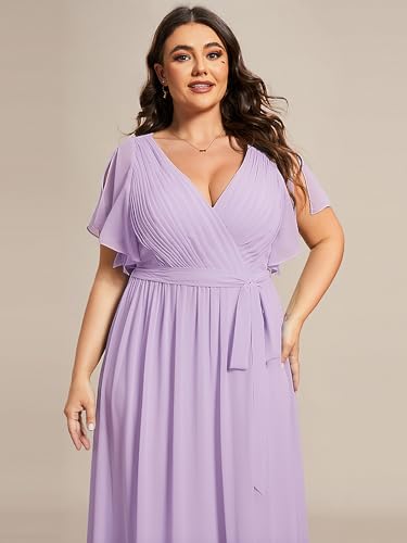 Image of Ever-Pretty Plus Women's Chiffon Bridesmaid Dress A-Line Empire Waist Floor Length Plus Size Formal Wedding Guest Dresses