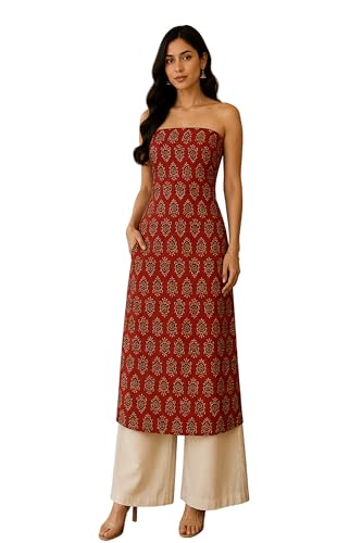 Image of Ethnics of Kutch Women's Ajrakh Modal Silk Natural Dye Hand Block Print Unstitched Kurta Fabric (For Lenght - Refer Bullet Point Below)