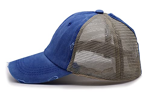 Kkmkshhg Ponytail Baseball Cap For Womens, Adjustable Vintage Trucker Washed Denim Dad Hat, Distressed High Mesh Messy Bun Velcro Ponycap #TOP2