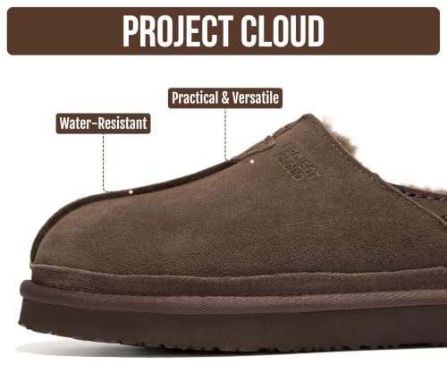 Image of Project Cloud Mens Slippers Genuine Leather Australian Shearling Slippers | Memory Foam Insole Non Slip Fuzzy Shoes Indoor Outdoor Warm Cozy Footwear Everyday Comfort Soft Lining Cushioned Sole Easy On