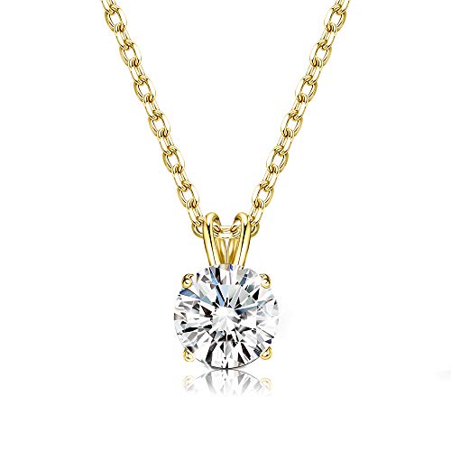 Sllaiss Sets with Swarovski Zirconia Sterling Silver Solitaire Pendant Necklace for Women Round-Cut CZ Necklace Chain Jewelry Gift (2 cttw), 18 (18K Gold Plated)