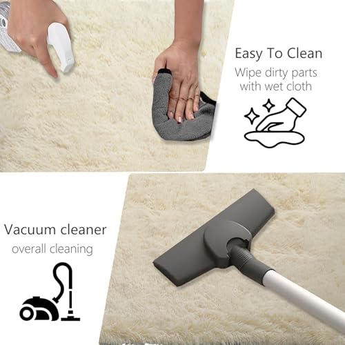 Tapis salon crème 105x295 cm rectangulaire shaggy lavable pour chambre - 5