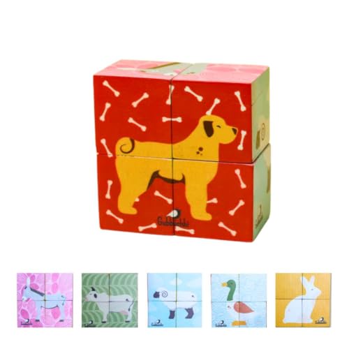 Image of Wooden Farm Puzzle for Toddlers 2 Yrs+ | 6 in 1 Farm Animal Block Puzzle with 4 Wooden Blocks | Montessori Educational Toy | Handmade in India | 100% Mango Wood | Non Toxic | Screen Free Toy